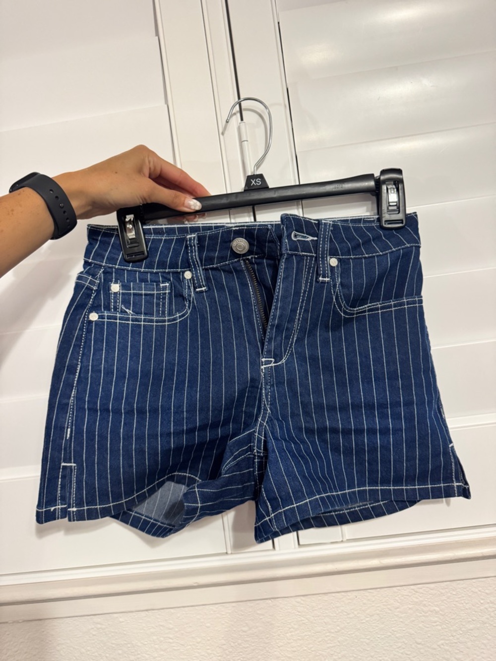 Shyanne Navy Pinstripe Denim Shorts